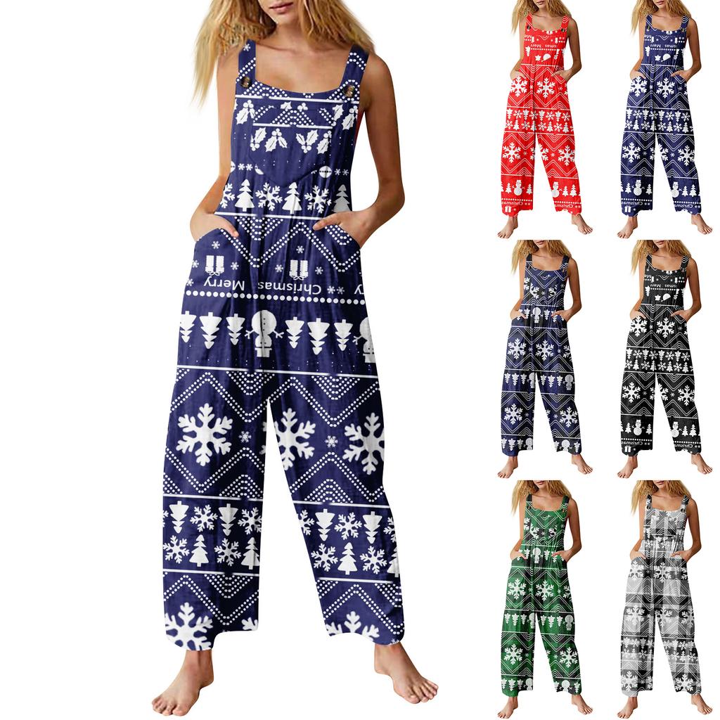 Women's Jumpsuit Halloween Print Casual Loose Vintage Shoulder Strap Cotton Linen