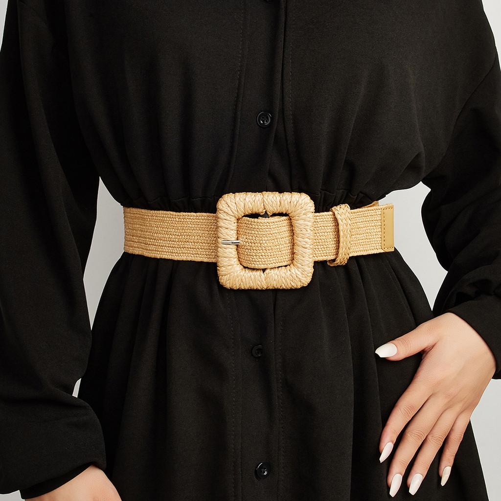 Minimally Circular Designed Buckle Decoration Women Casual Woven Belt Waist