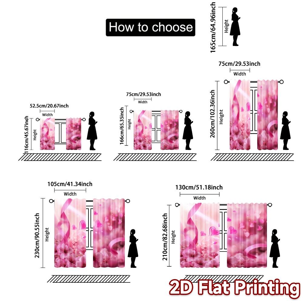 2pcs, 2D FLAT PRINTING Curtains (Without Rod) Blossom Ribbon Popular Minimalist Curtains Versatile Fabric Curtains All Seasons