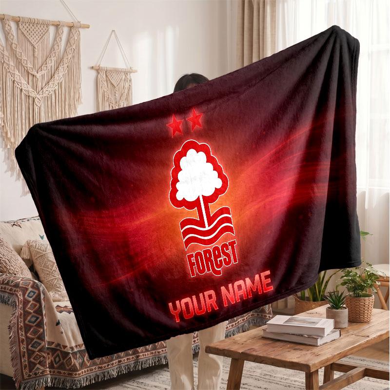 Coperta Personalizzata in Pile Nottingham Forest con Logo Calcio, Testo Nome Personalizzato Morbida Calda Coperta da Divano per la Casa