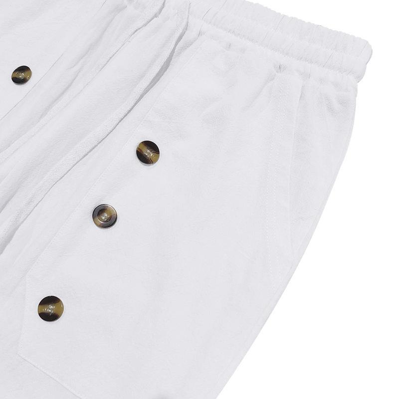 Fashion Men's Casual Trousers Beach Men's Casual Multi-button Cotton Linen Loose Trousers Men