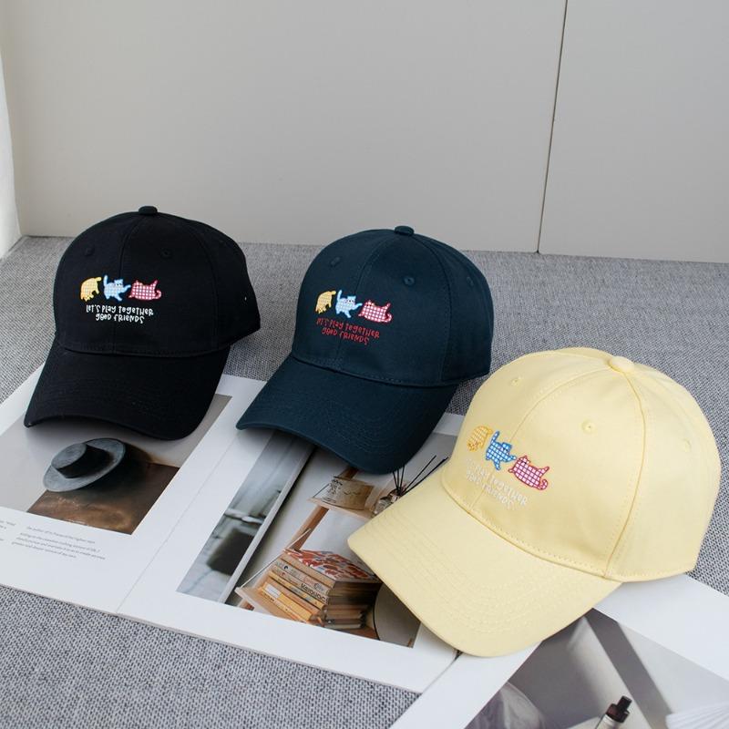 Cute Cartoon Cat Baseball Cap Women's Wide Brimmed Fashion Sun Shading Duckbill Capall Season Casual Hats
