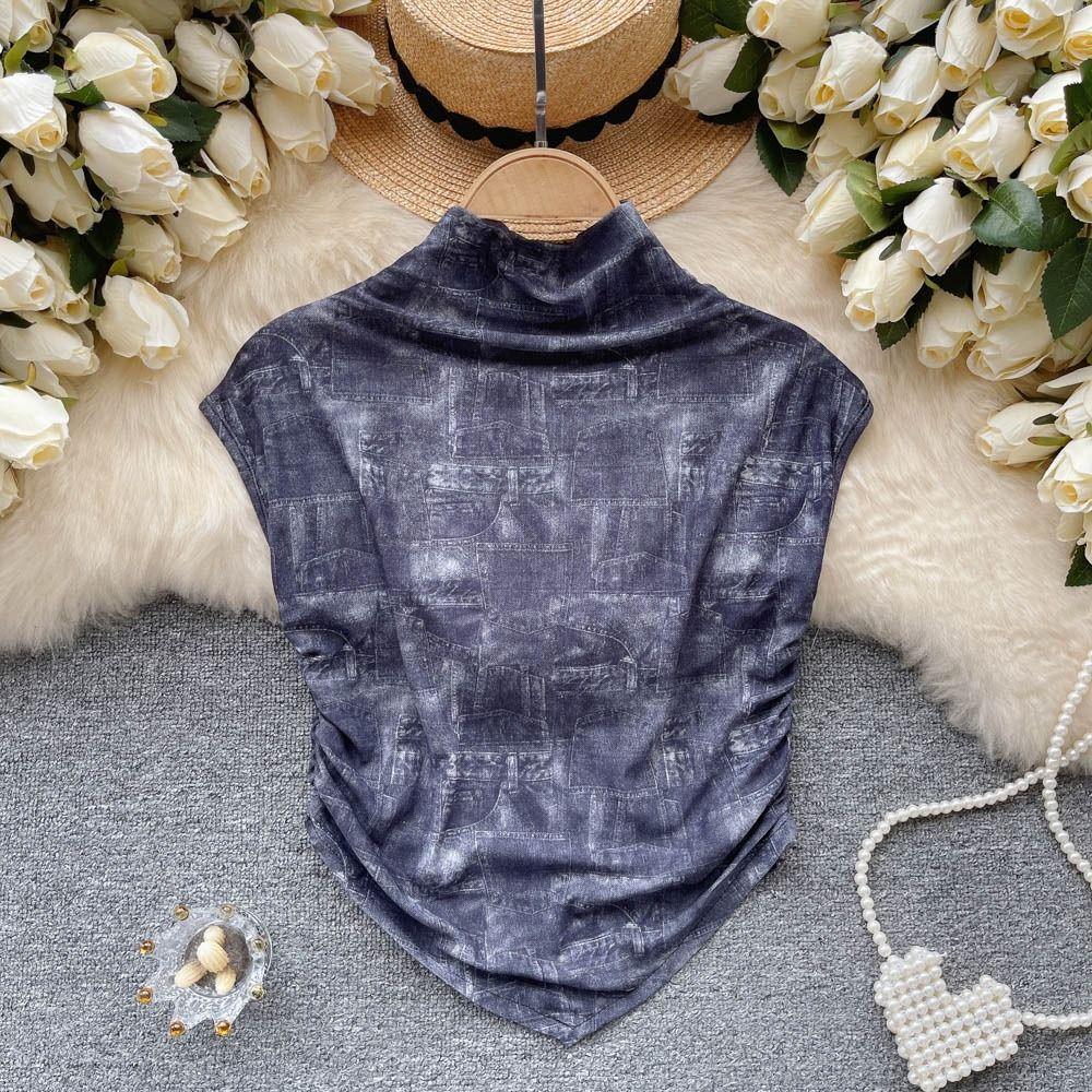 

Французские элегантные тонкие пуловеры без рукавов для женщин, винтажные тонкие эластичные милые топы с цветочным принтом, модный дизайн для девочек, повседневная одежда, новинка XL чёрный