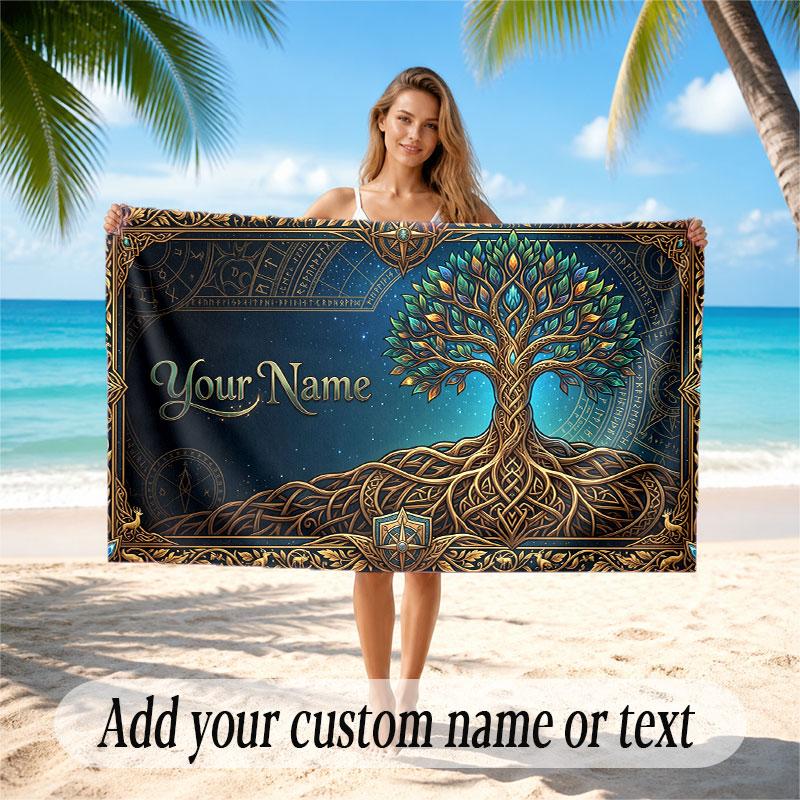 Fantasy Magie Thema Weiches Strandtuch Personalisierbares Benutzerdefiniertes Namens-Text-Handtuch Tragbar für Strand Pool Reisen