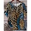 XL-7XL Plus Size Women's Men Leopard Casual 3D Print Loose V Neck Short Sleeved T-shirt Top