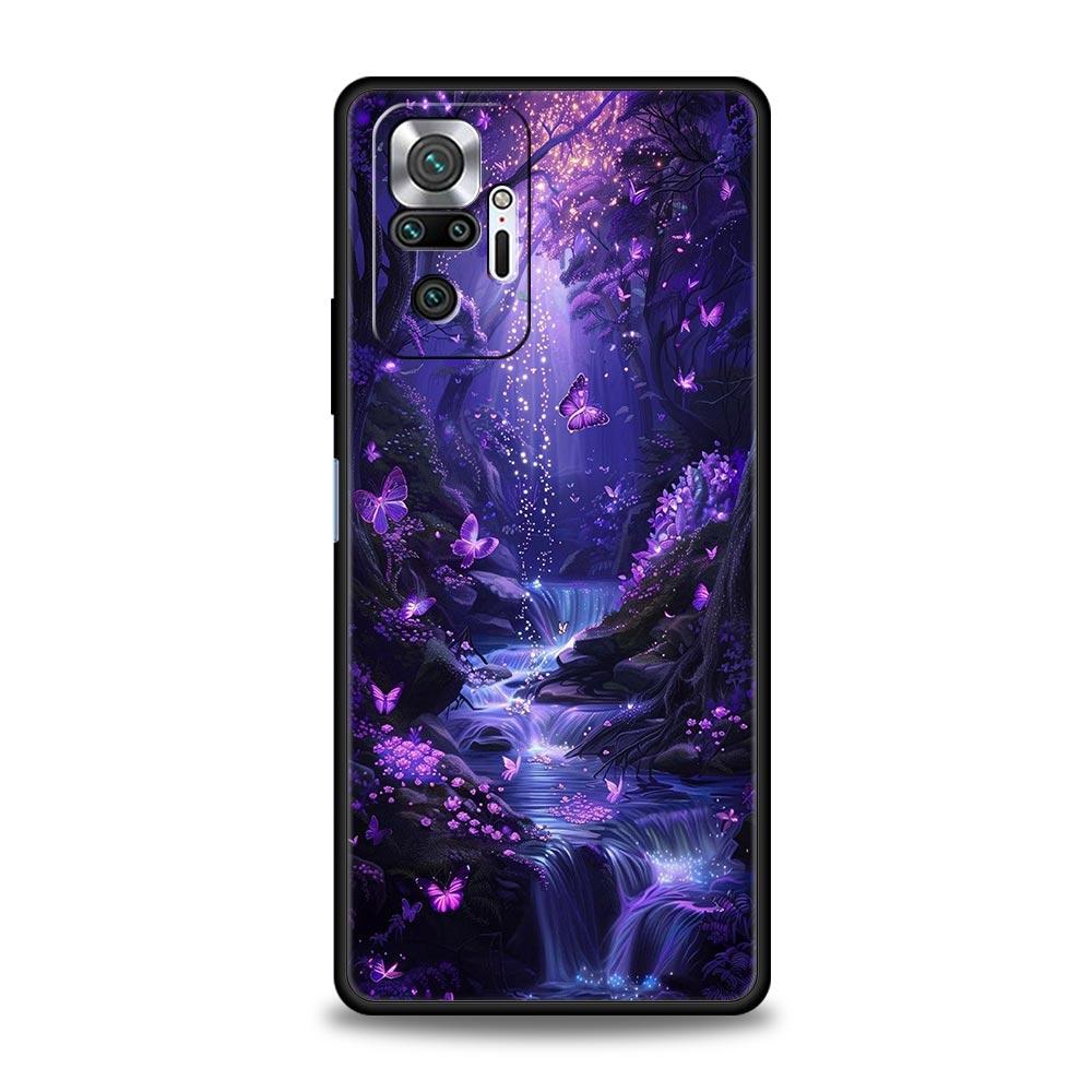 Art Purple Butterfly Phone Case Cover for Redmi 14C 10C Note 15 14 13 12 10 11 K40 Pro Plus 5G Shockproof Soft TPU Shell Fundas