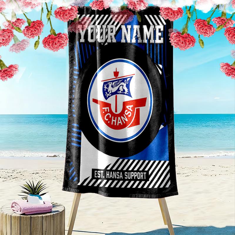 Benutzerdefinierter Name FC Hansa Rostock Druck Strandtuch, Großes Weiches Schnelltrocknendes Handtuch für Strand Camping Schwimmen -HE47