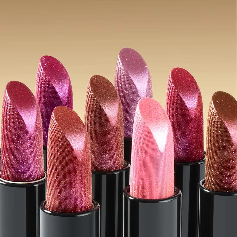 Diamond Pink Lipstick Shiny Pearl Sparkling Lip Gloss Makeup Pearlescent Red Sexy Metallic Glitter Lipstick Waterproof Cosmetics