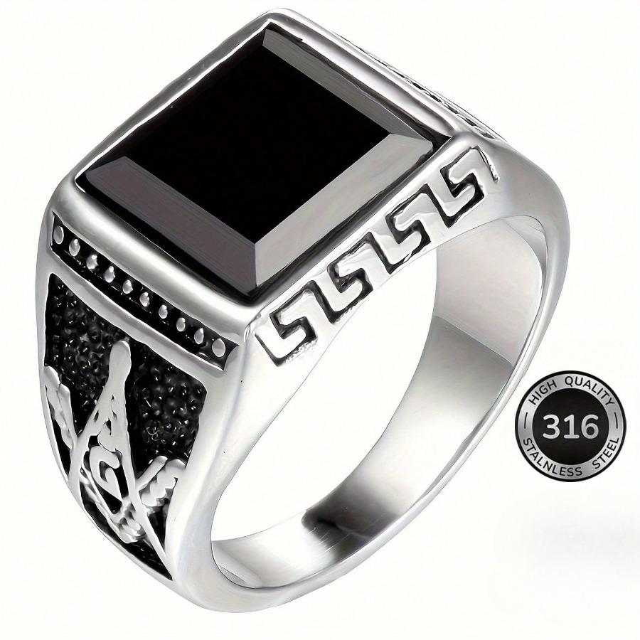 

316 Stainless Steel Silvery Ring with Masonic Pattern, Women s Unique Band with Gift Box 8&silvery