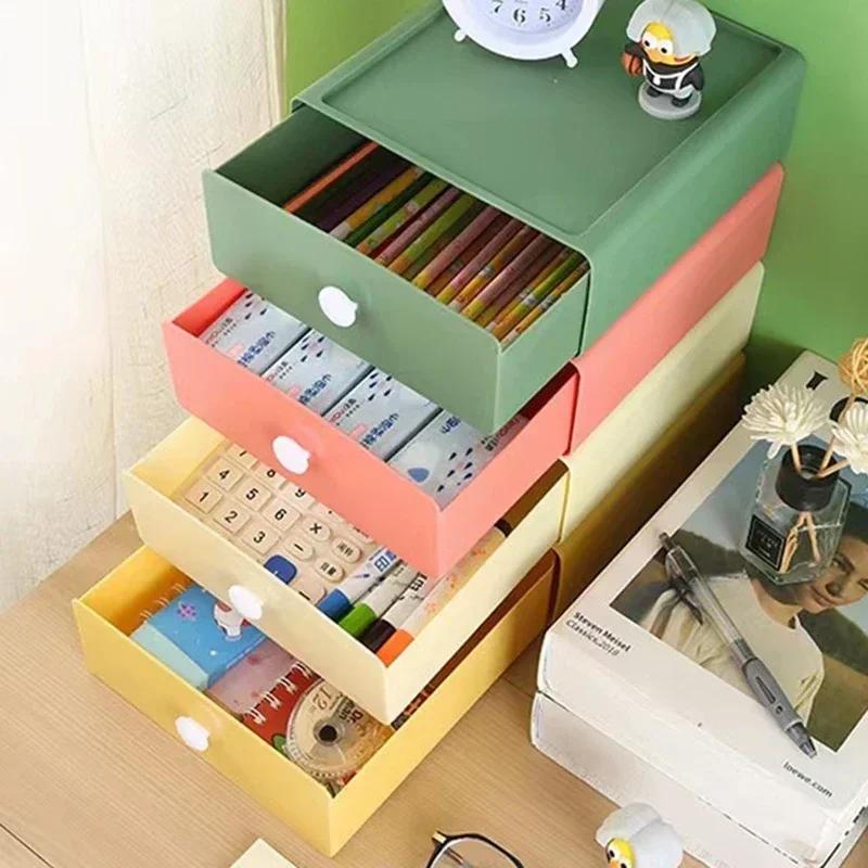 Tabletop Organizer Boxes Solid Color Drawer Storage Boxes Stackable Plastic Drawer Box Cosmetics Container Case Household Bins