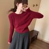 Einfarbiges Rundhals-Strick-Basisshirt Damen Herbst und Winter Neues Taillenpullover Schlankes und dünnes Shirt mit Oberteil