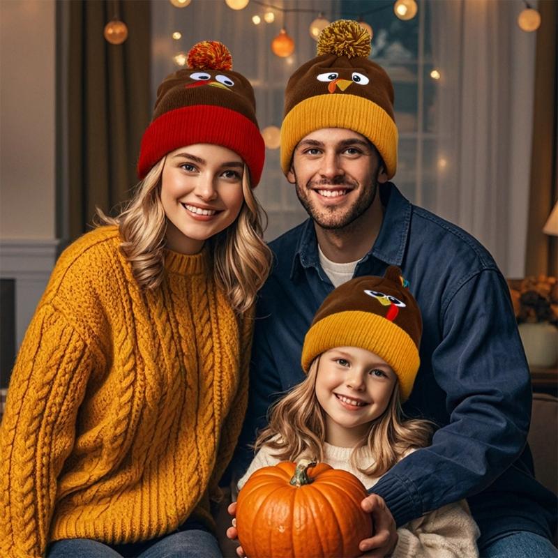 Embroidered Turkey Thanksgiving Turkey Beanies Perfect for Holiday Parties