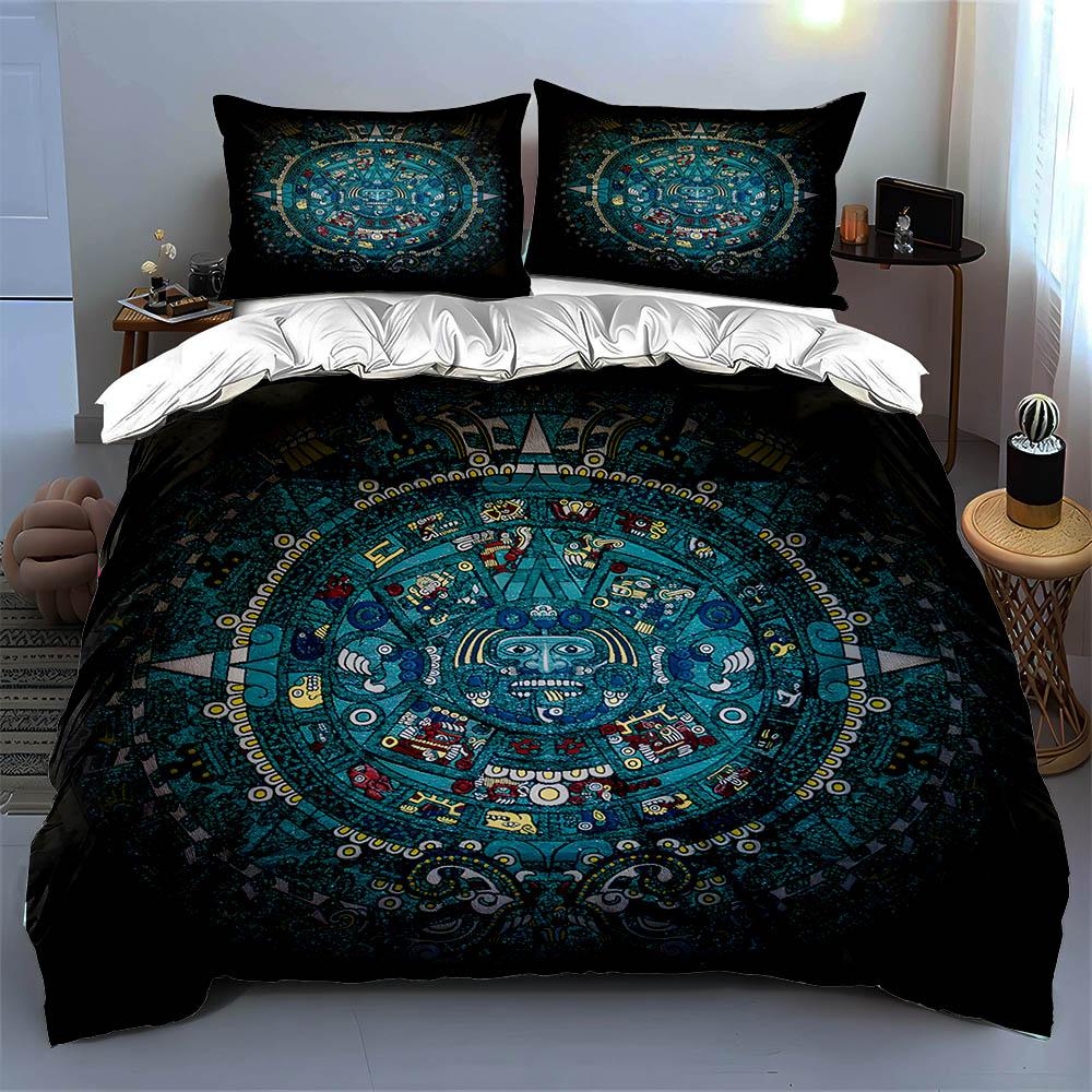 Aztec-inspired circular motif Bedding Duvet cover sets Duvet covers Pillowcases gifts (1 * Duvet Cover 2 * Pillowcases, without duvet insert)