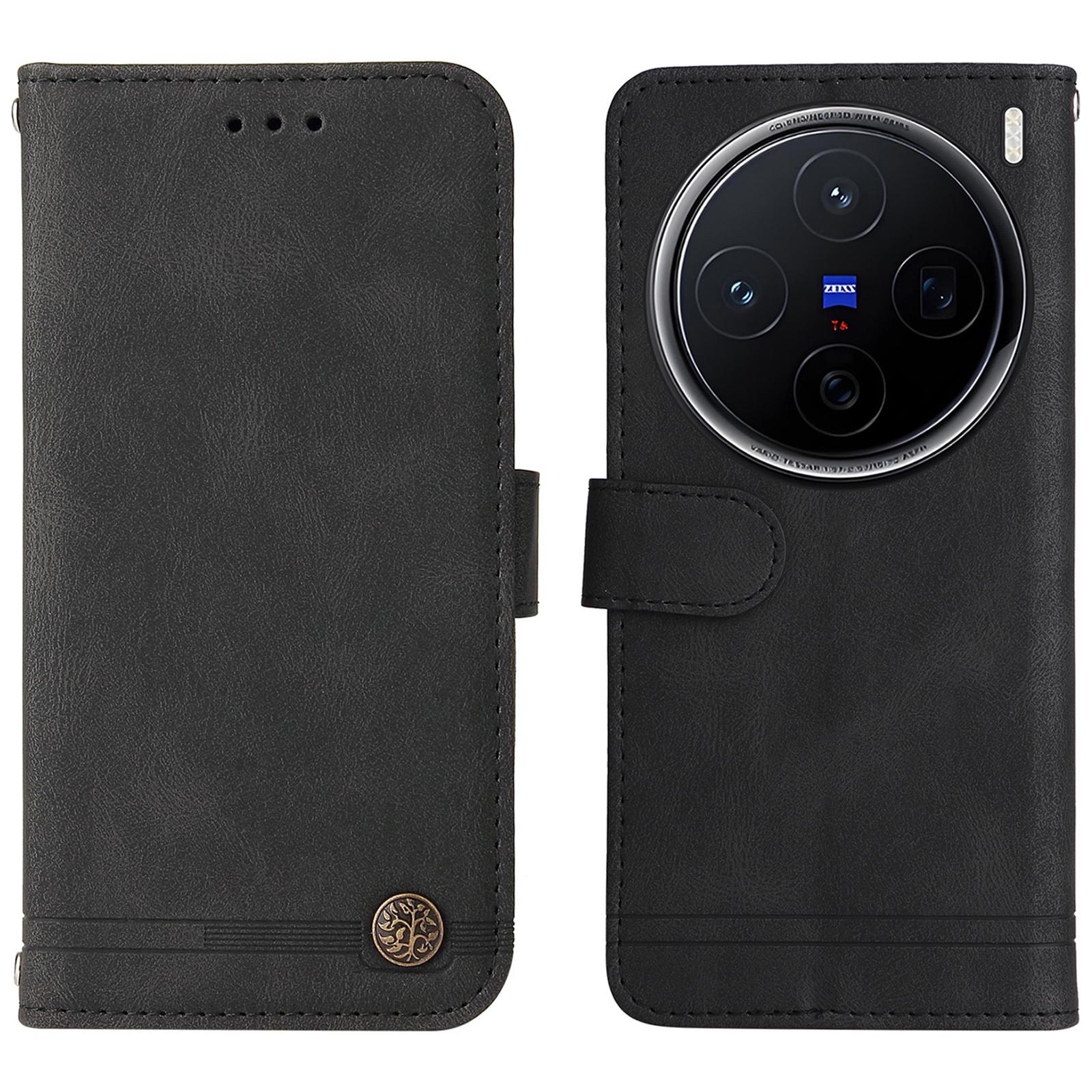 

For vivo X200 5G Leather Wallet Cases Skin Touch Phone Cover Stand with Strap Black