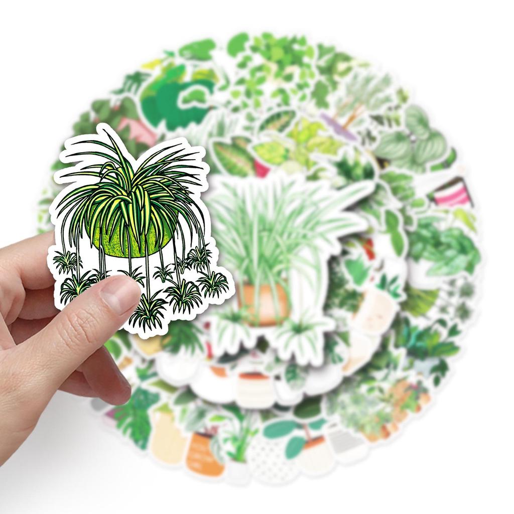 50 Green Plant Graffiti Stickers: Fresh, Creative, DIY Waterproof Set for Skateboards, Phones, and Luggage