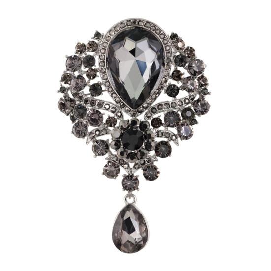 

Элегантная брошь в форме капли воды, блестящие стразы, инкрустированная булавка из искусственного кристалла, значок для свадебной вечеринки, ювелирное изделие, подарок серый