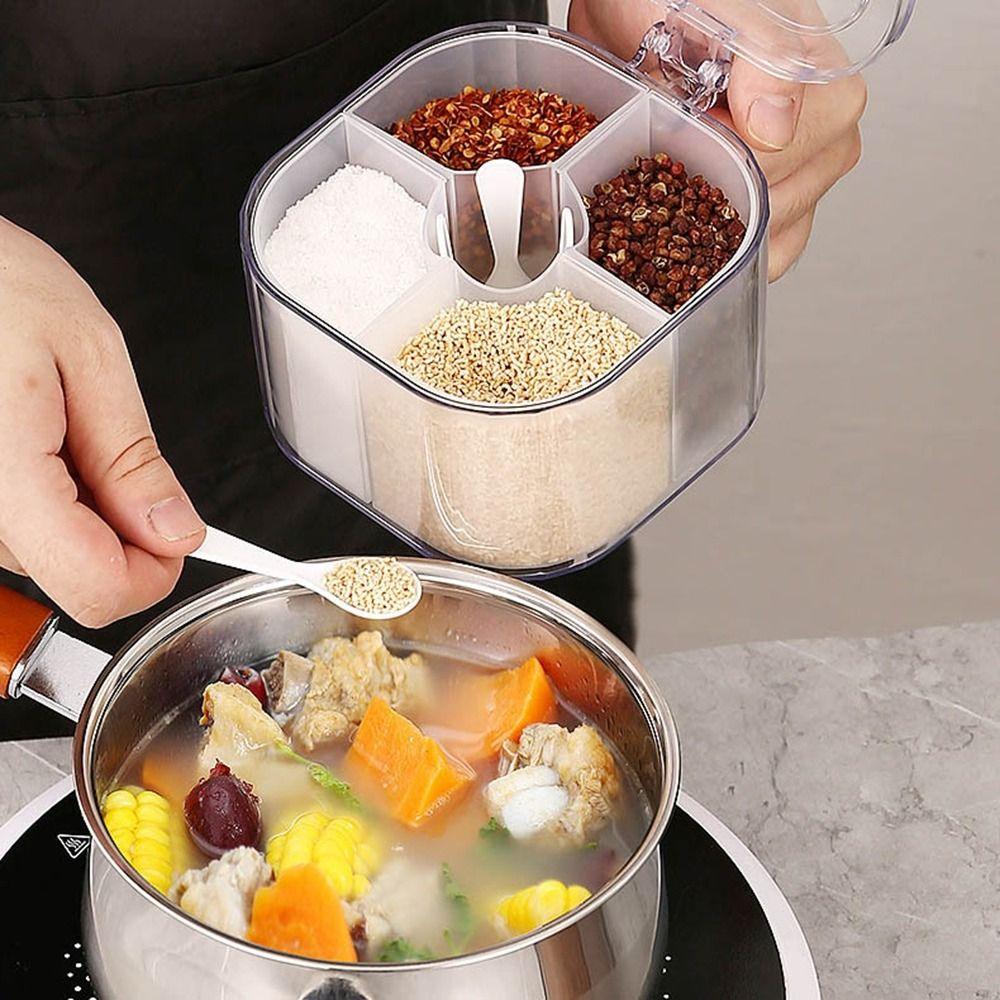 Food Grade Seasoning Storage Box Clear Condiment Container Multi Grid Seasoning Box  Kitchen