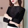 2025 Autumn/Winter Black Slimming Semi-High Neck Fan-Shaped Hotfix Fashion Top for Women