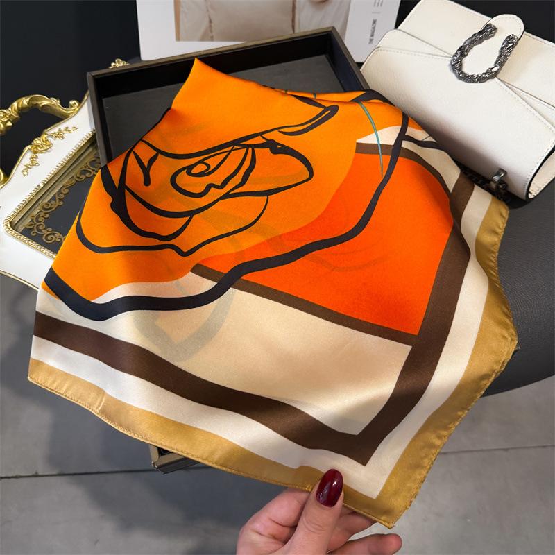 Luxury Temperament Rose Scarf, Spring and Autumn Women's Neck Protection, Scarf, Sunscreen Shawl, New Imitation Silk 71cm Square Scarf