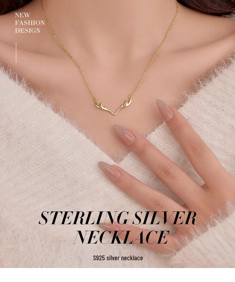 Banyan Baum S925 Silber Koreanischer Waldstil Elch Anhänger Halskette für Frauen