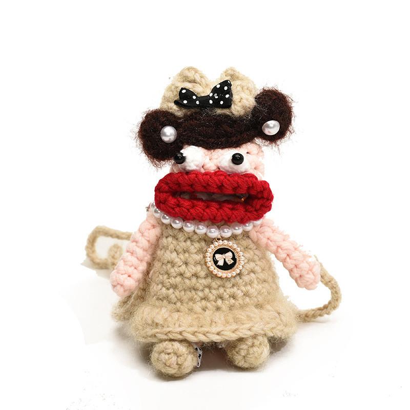 Adorable Cartoon Sausage Style Crochet Shoulder Bag For Kids With Breathable Yarn Material