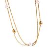 Gold Plated Pearl Station Chain Necklace, Stainless Steel Double Layer Beaded Choker, Waterproof Dainty Jewelry for Women Gift