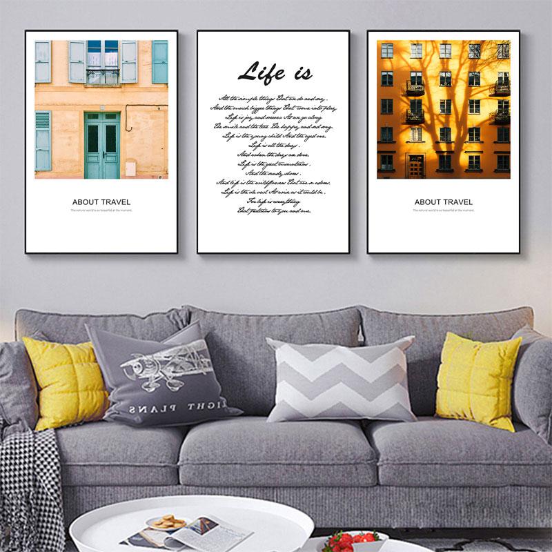 Nordic Yellow Car Bike Building Canvas Paintings Decorative Landscape Wall Art Posters and Pictures for Girl Boy Room Home Decor