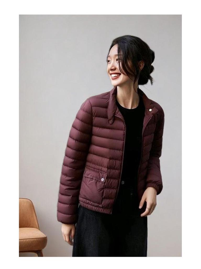 Women's Lightweight Slimming Down Jacket, Stand Collar, Long Sleeve, Short Coat, Versatile for Autumn/Winter, Casual Commute Style.