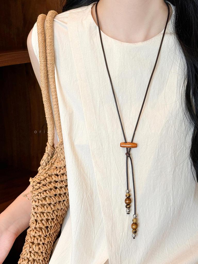 Women's Zen Retro Feather Necklace - Ethnic Layered Beaded Clavicle Chain, Long Bohemian Style