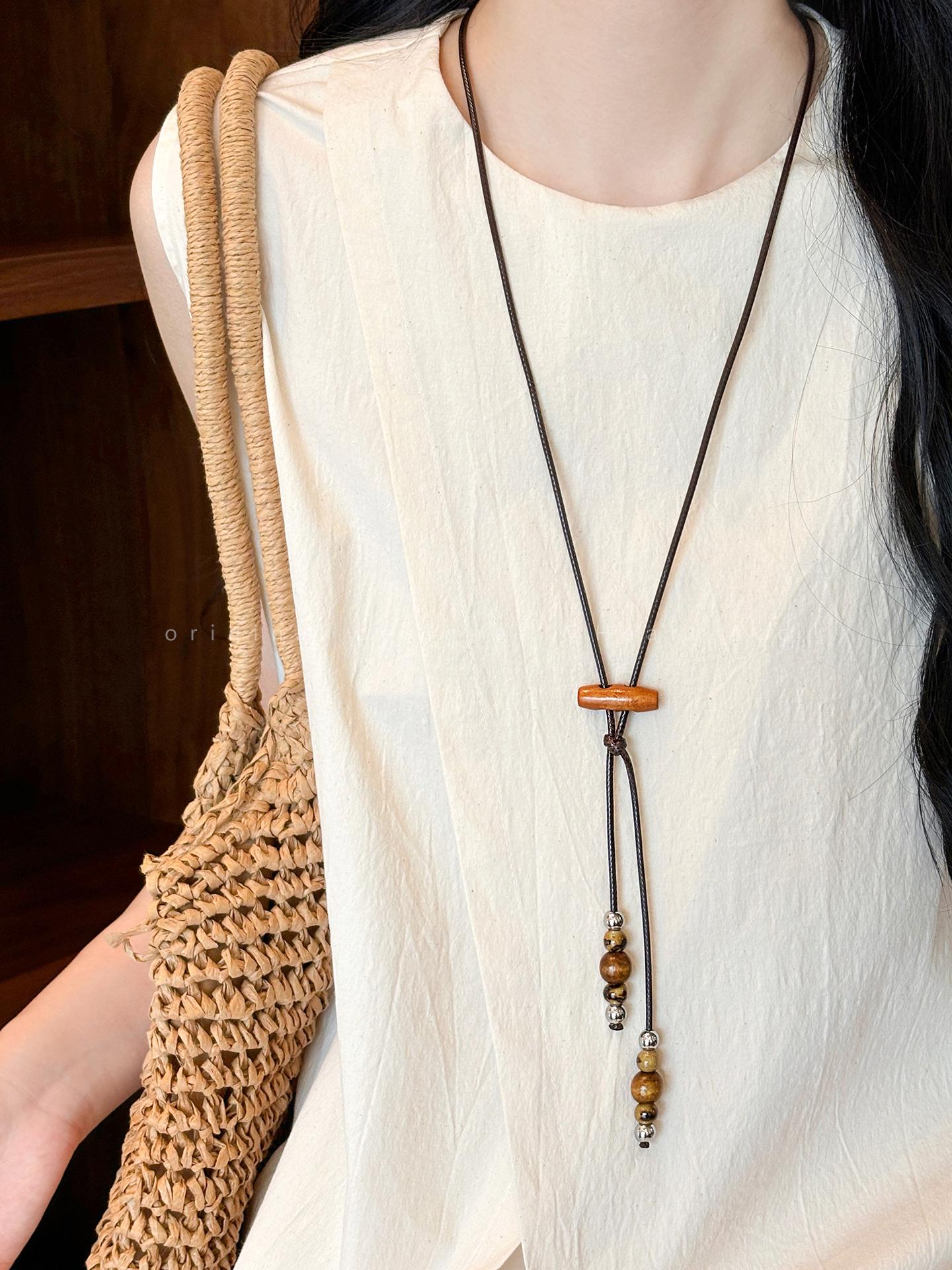 

Жіноче ретро намисто Zen з пір ям - Етнічний багатошаровий бісерний ланцюжок на ключицю, Довгий богемний стиль