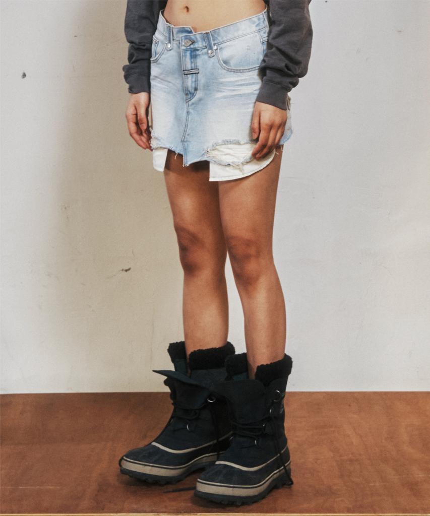 THEVINYLHOUSE Unbalance Micro Denim Skirt (W) Light Blue