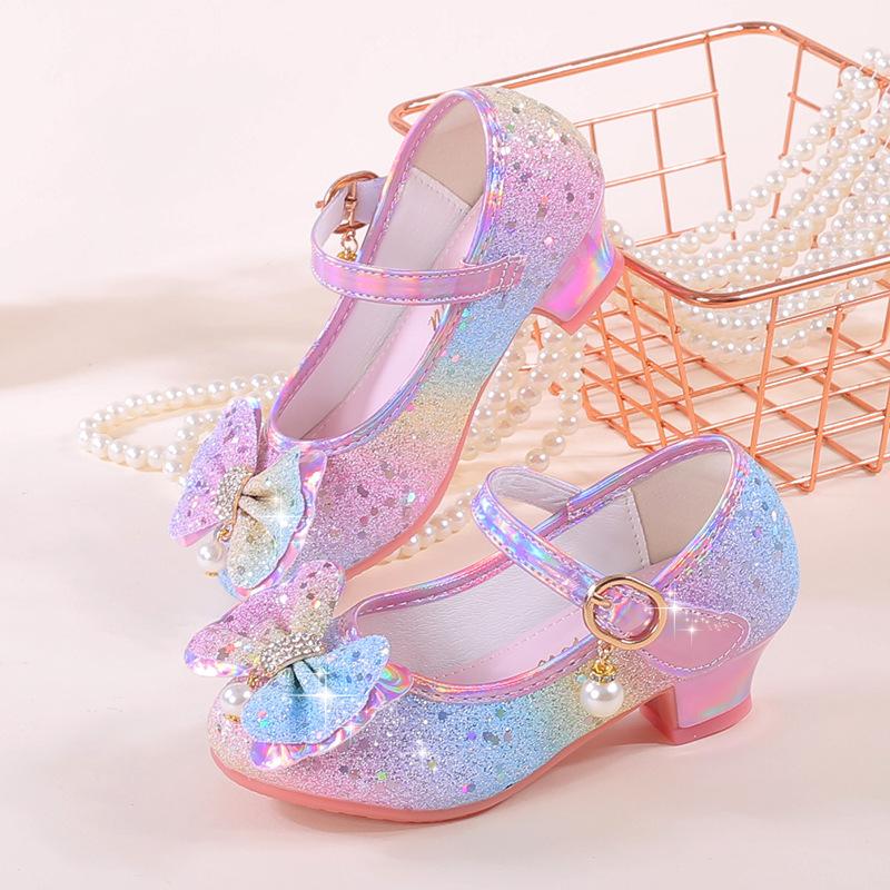Girls Shoes New Children s Princess Single Shoes Fashion Korean Version High Heel Sequins Girls High Heel Leather Shoes 27in17CM