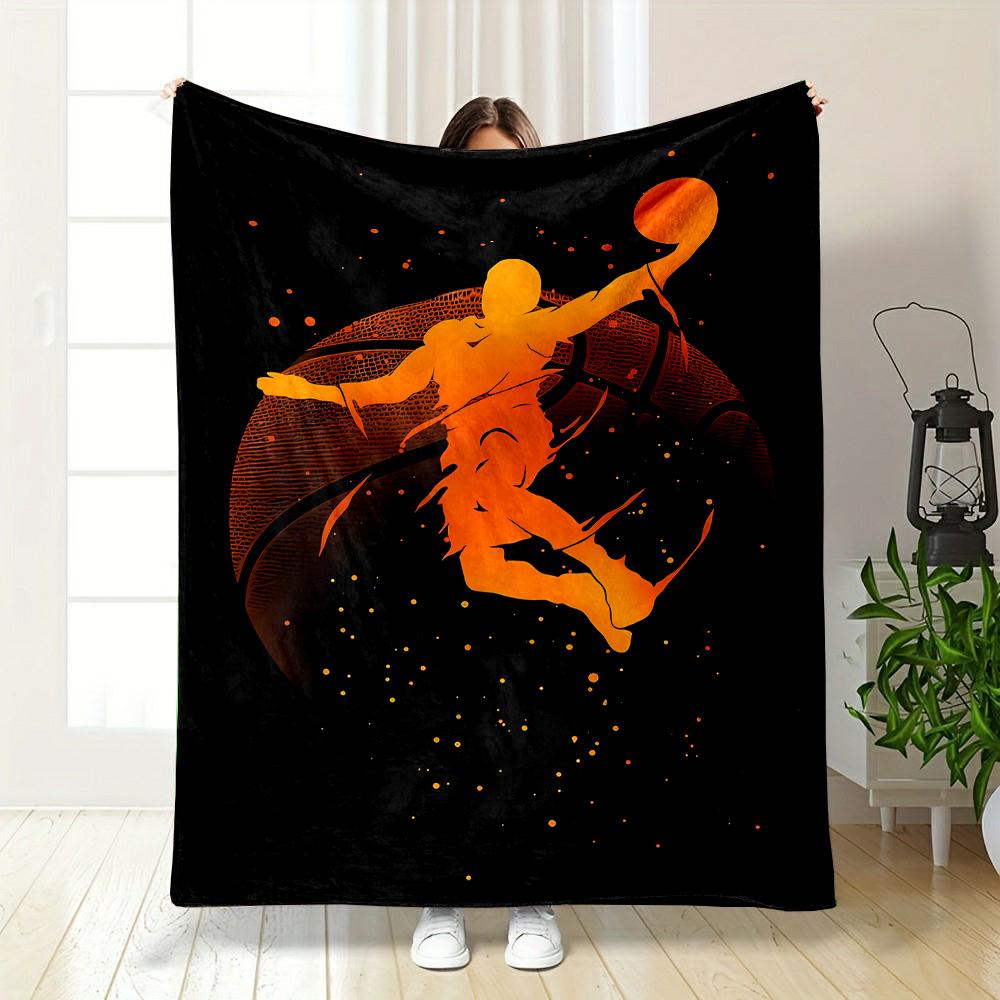 "Basketball Dunk Silhouette Artwork" Patterned Flannel Blanket Perfect for the Bedroom Living Room, Sofa, or a Little Nap