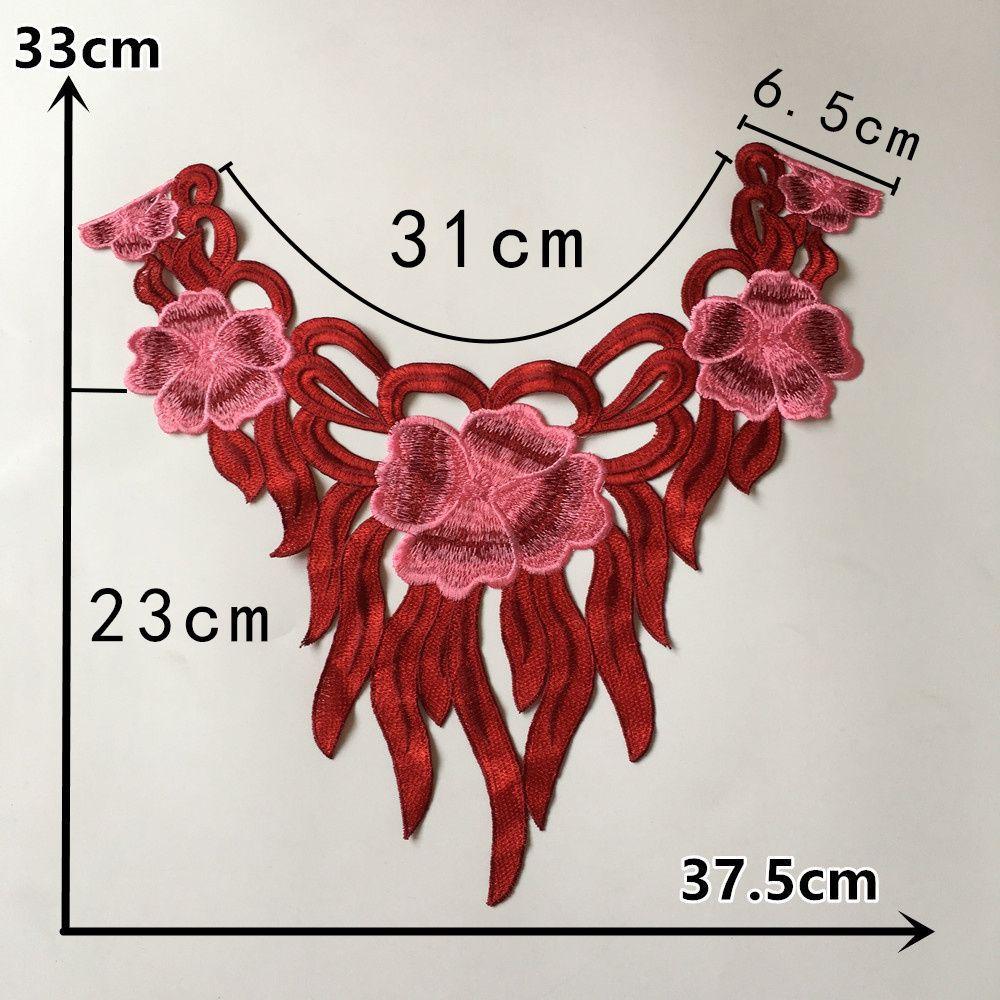 Röd I Polyesterbroderi Ihålig Krage Sömnadspets DIY-Dekoration Med Cheongsam Kläder Krage Tillbehör