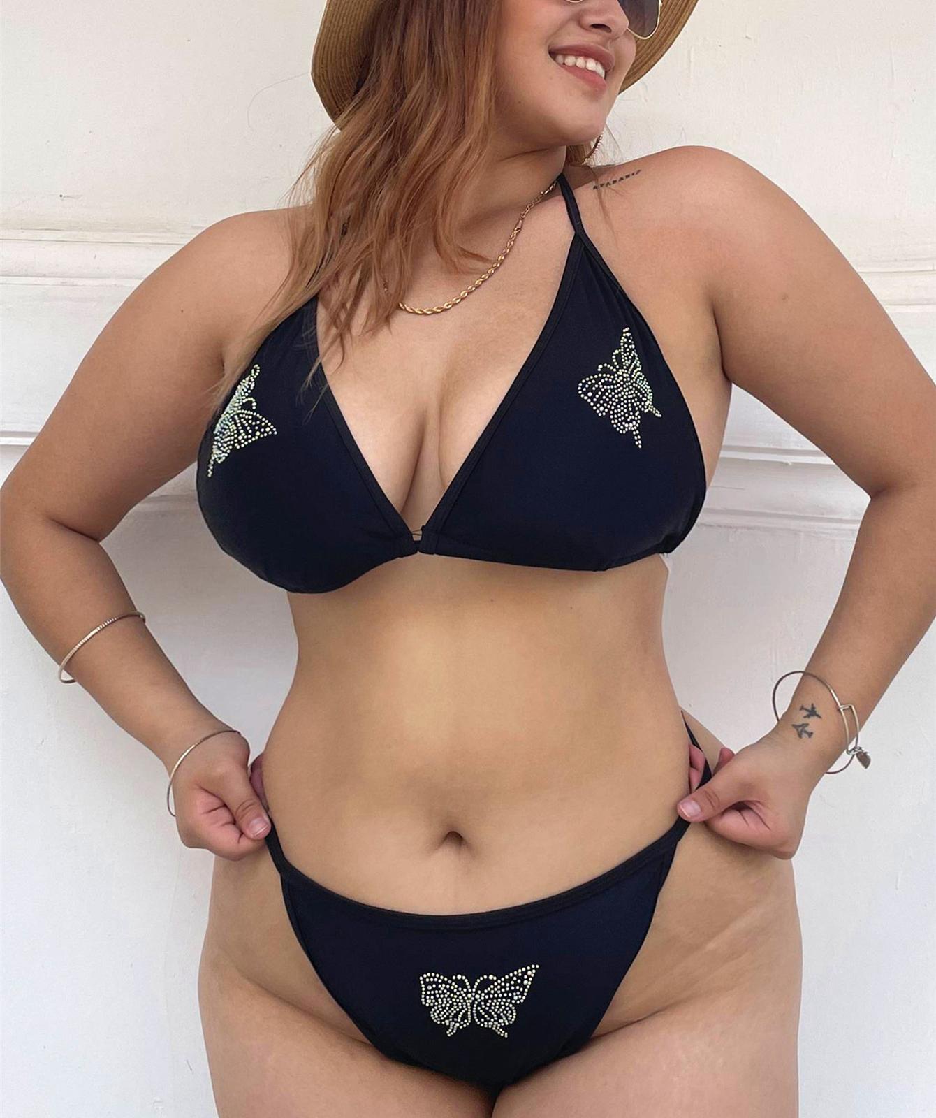 

Женский однотонный купальник, купальник из двух частей, пляжная одежда, бикини, танкини, купальные костюмы больших размеров L чёрный