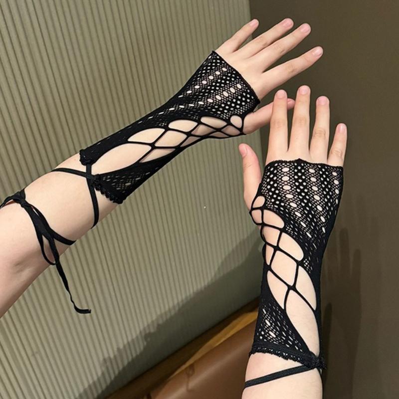 1pair Adjustable Long Arm Sleeves Women Hiphop Handsome Lace Wrist Covers for Cycling Running Hiking