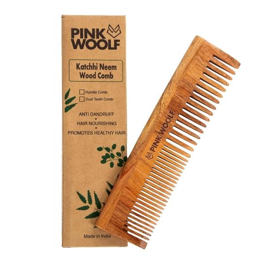 

Розовая расческа Pink Woolf из дерева ним каччи для женщин, распутывает волосы и контролирует пушистость, антибактериальная расческа для укладки волос с мелкими зубьями