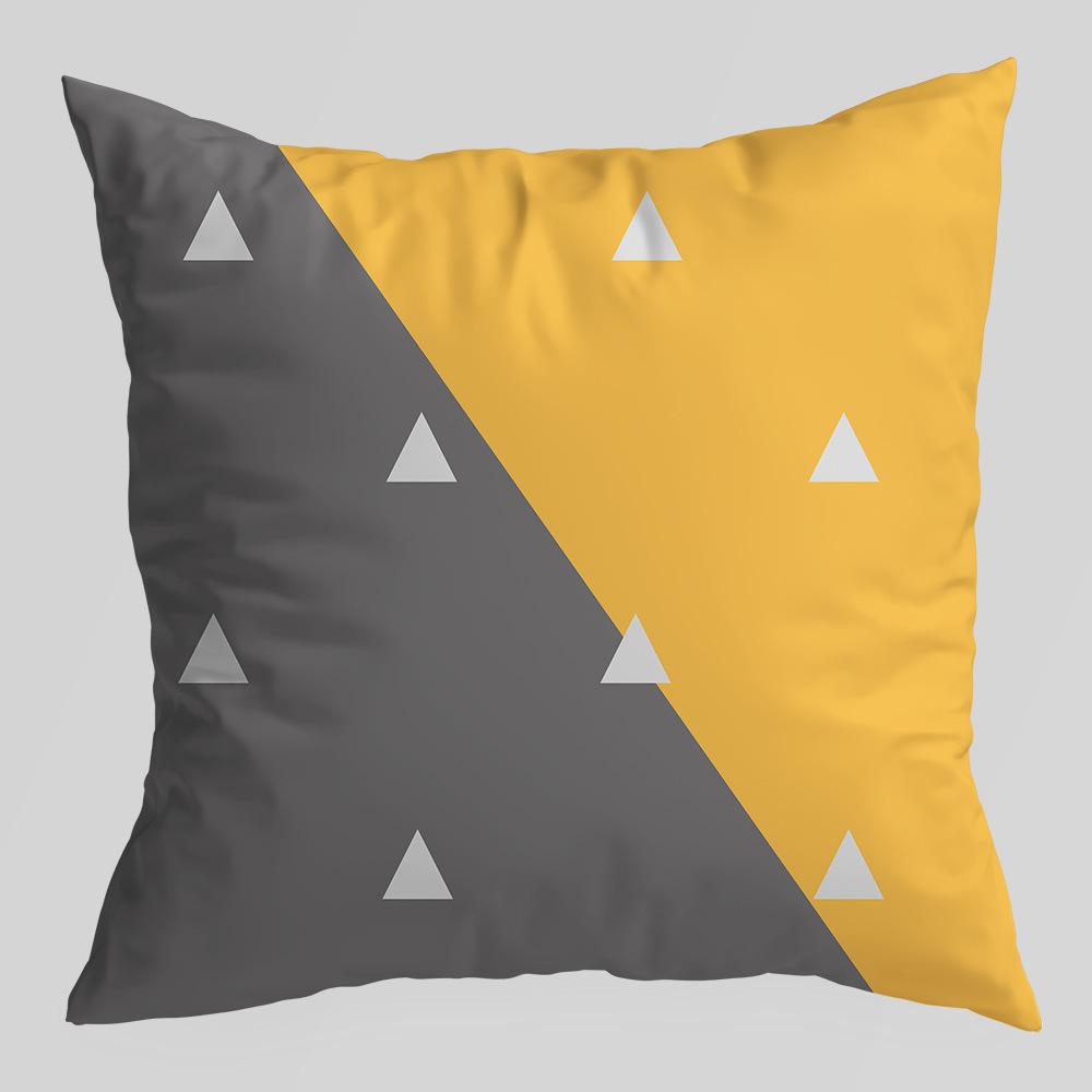 Geometric Pillowcase, Yellow and Gray Geometric Peach Skin Velvet Printed Pillow Cushion Cover, Sofa Car Backrest