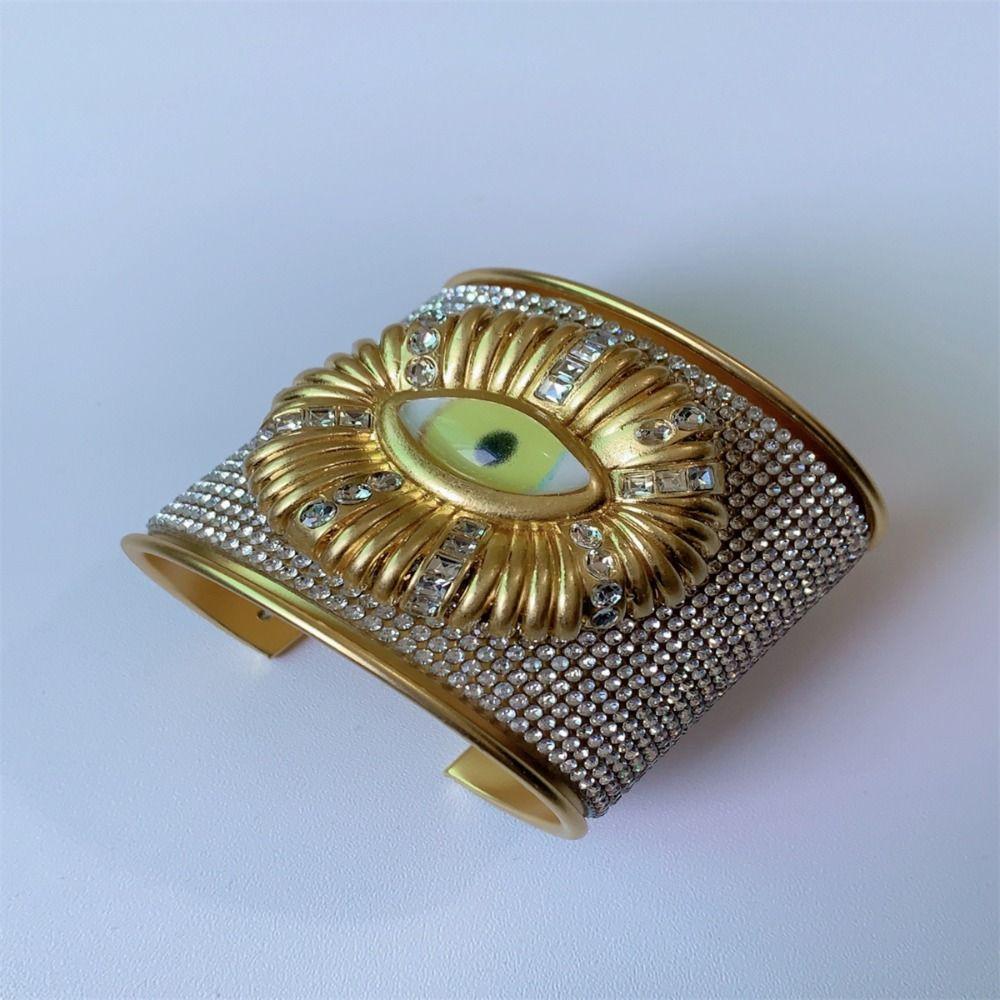 Full Rhinestone Demon's Eye Bracelets Metal Geometric Cuff Bangles  Decoration