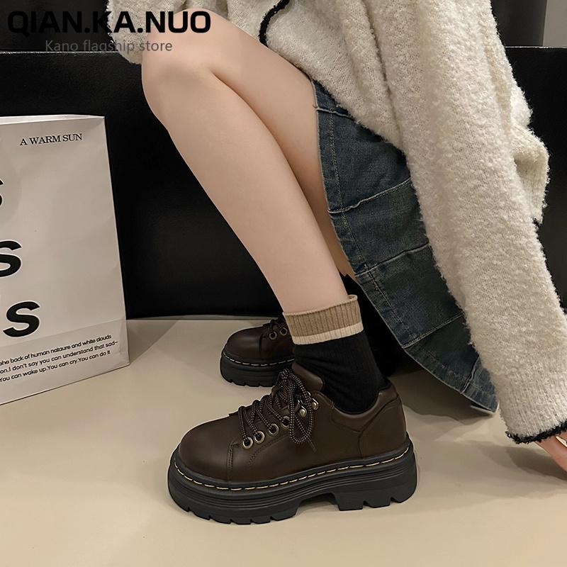 Fashion All-Match British Style Womens Derby Shoes Clogs Platform Autumn Loafers With Fur Female Footwear Preppy Leather New Creepers Fa