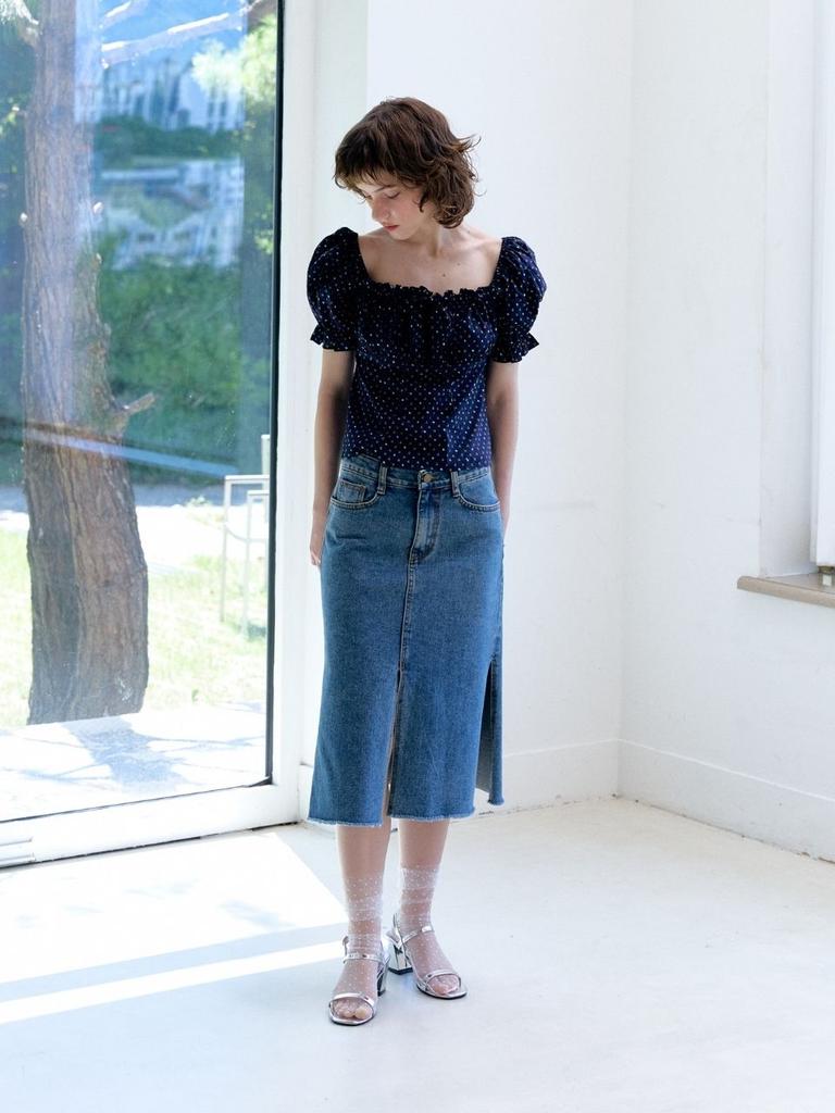 Fabric Seoul Back Ribbon Denim Skirt