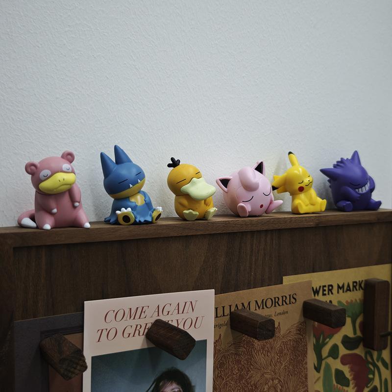 6Pcs Pokemon Tilting Head Gengar Snorlax Pikachu Jigglypuff Rowlet Figure Set Desktop Decoration Doll Boy Toys Collectible Gift