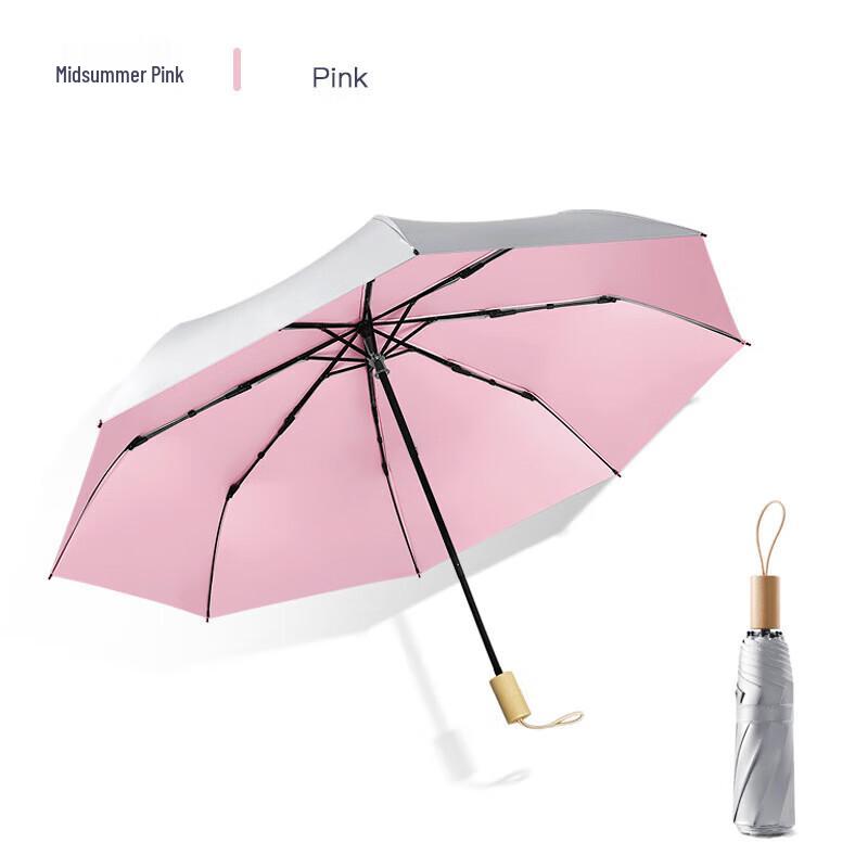 XU QING Solid Wood Handle Foldable UV Umbrella