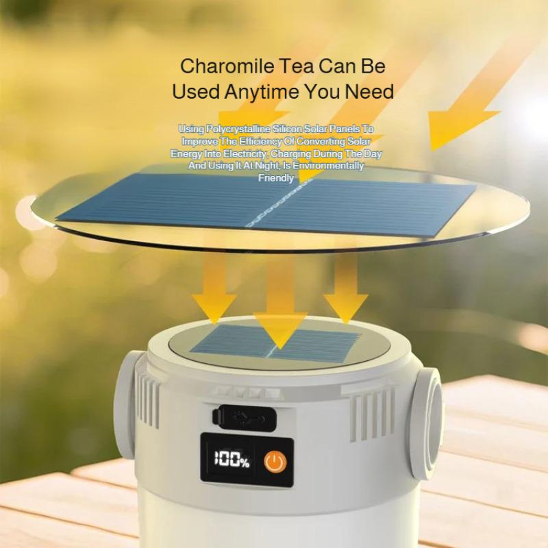 Multipurpose outdoor rechargeable camping light with solar charging and long range