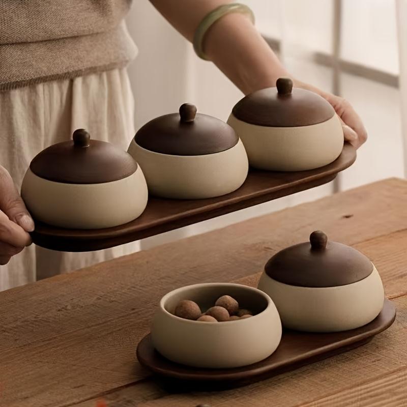 Traditional Chinese Snack Tray Tableware Dried Fruit Plate Coffee Bean Storage Can Pepper Salt Jar Kitchen Storage Home Decor