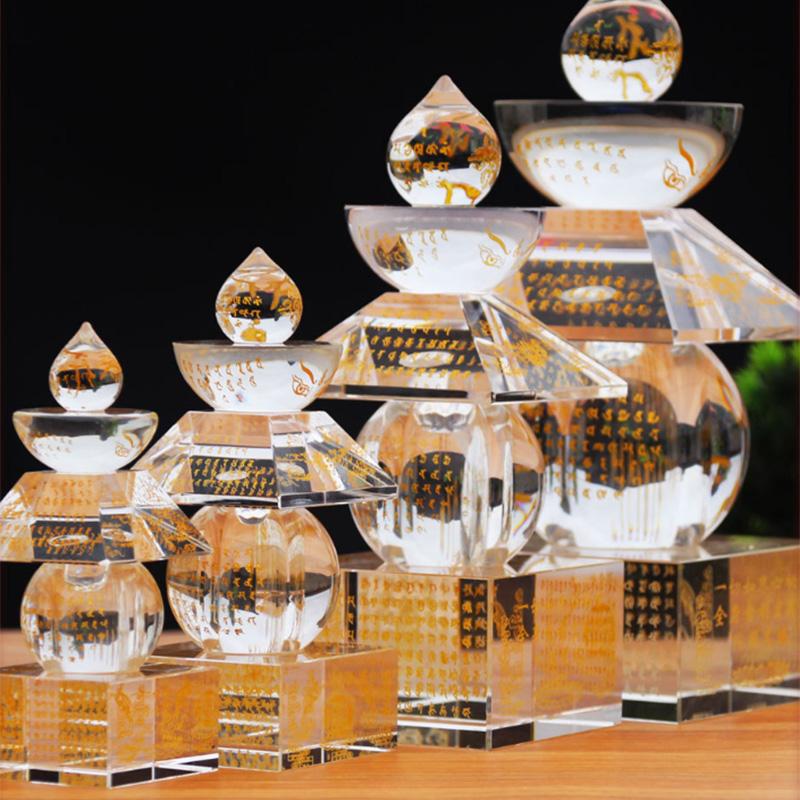 Crystal Prism Glass Laser Buddhism Sutra Scriptures Five-story Stupa Tower Dagoba Sarira Crafts Meditation Healing Decor