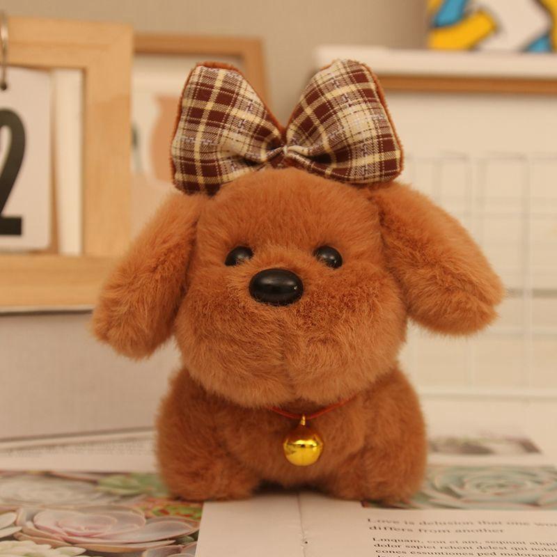 Cute Bow Dog Plush Toys Cartoon Kawaii New Bag Pendants Bell Dog Dolls as Birthday and Festival Gifts for Children