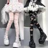 Ultrathin Women Spicy Girl Bandage Stripe Long Stockings Female Japanese Lolita Sexy Summer Cross Tube White Stockings