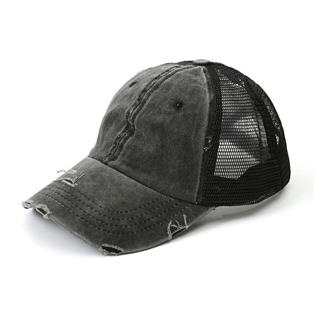 Women Summer Ponytail Baseball Cap Cottony Denim Patchwork Mesh Broken Sunhat Outdoor Sports Vintage Snapback Golf Baseball Hat