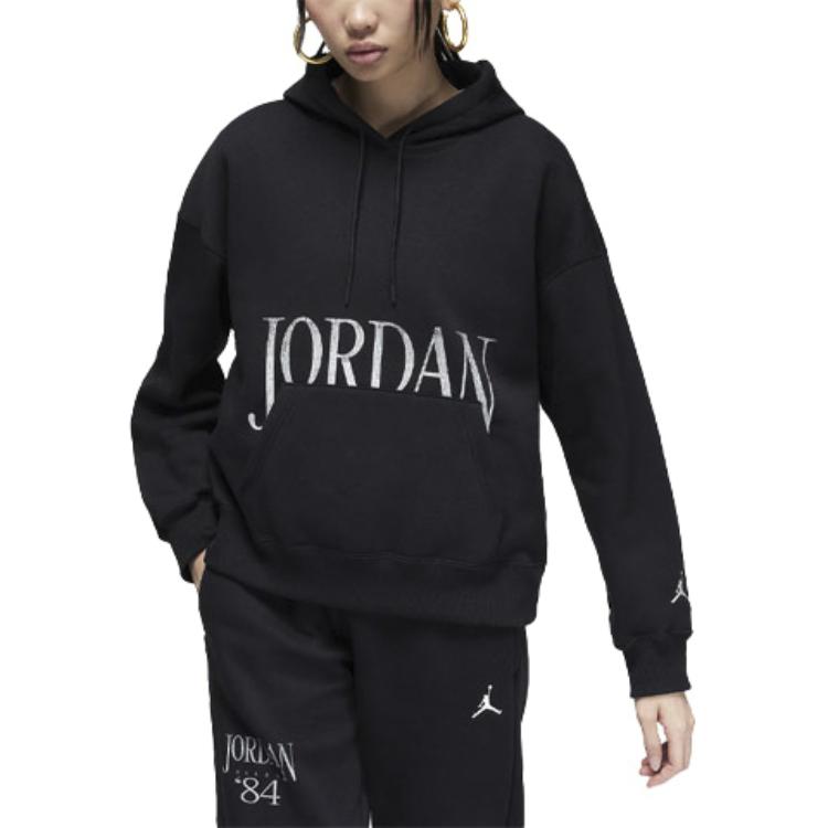 Jordan Alphabet Print Loose Long Sleeve Hoodie Women Tops Black FN5435-010